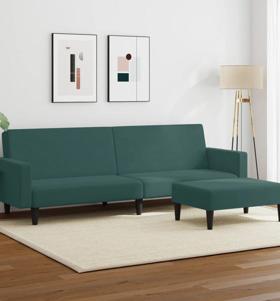 Schlafsofa 2-Sitzer mit Fußhocker Dunkelgrün Samt