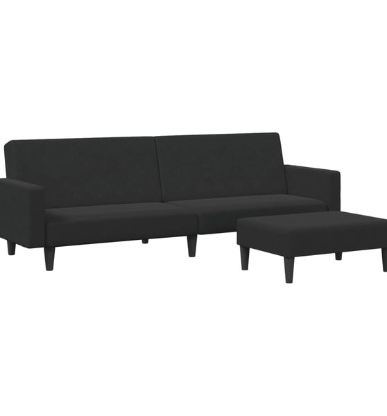 Schlafsofa 2-Sitzer mit Fußhocker Schwarz Samt