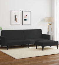 Schlafsofa 2-Sitzer mit Fußhocker Schwarz Samt