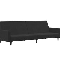 Schlafsofa 2-Sitzer mit Fußhocker Schwarz Samt