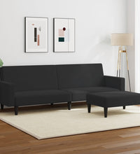 Schlafsofa 2-Sitzer mit Fußhocker Schwarz Samt