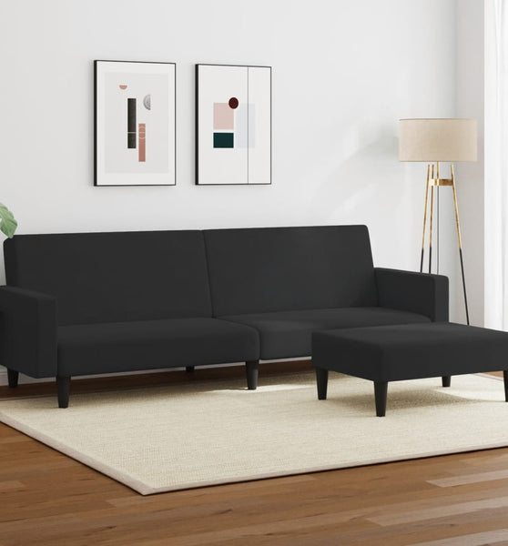 Schlafsofa 2-Sitzer mit Fußhocker Schwarz Samt