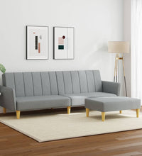 Schlafsofa 2-Sitzer mit Fußhocker Hellgrau Stoff
