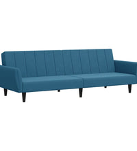 Schlafsofa 2-Sitzer mit Fußhocker Blau Samt
