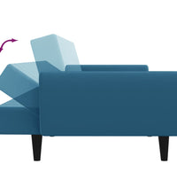 Schlafsofa 2-Sitzer mit Fußhocker Blau Samt