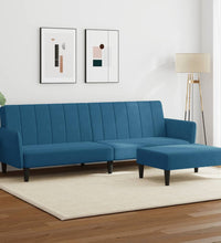 Schlafsofa 2-Sitzer mit Fußhocker Blau Samt