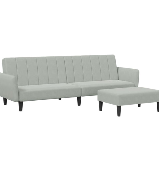 Schlafsofa 2-Sitzer mit Fußhocker Hellgrau Samt