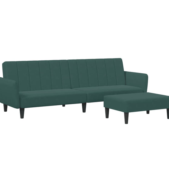 Schlafsofa 2-Sitzer mit Fußhocker Dunkelgrün Samt