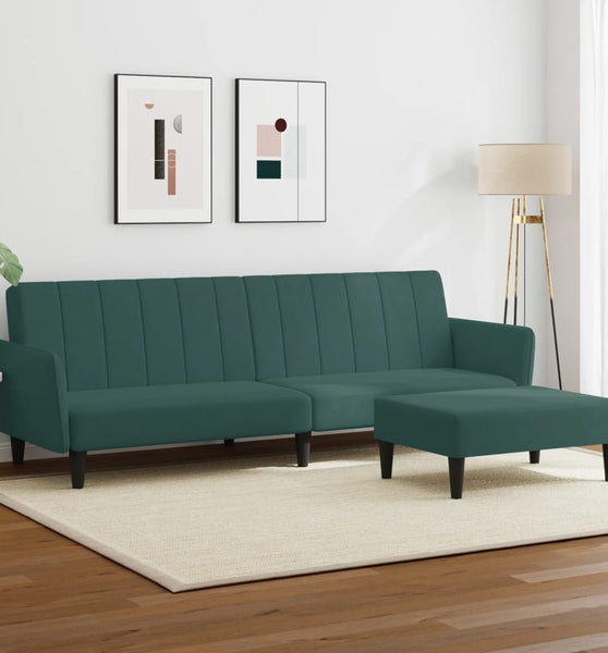 Schlafsofa 2-Sitzer mit Fußhocker Dunkelgrün Samt
