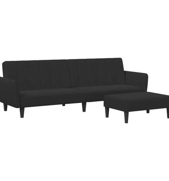 Schlafsofa 2-Sitzer mit Fußhocker Schwarz Samt