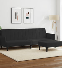 Schlafsofa 2-Sitzer mit Fußhocker Schwarz Samt