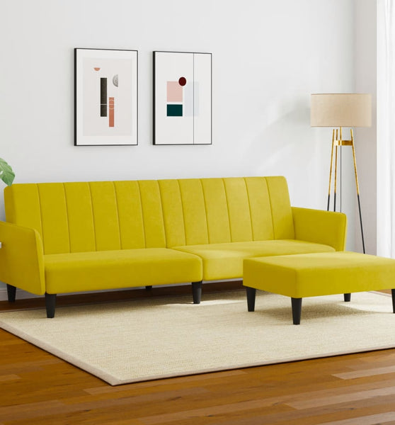 Schlafsofa 2-Sitzer mit Fußhocker Gelb Samt
