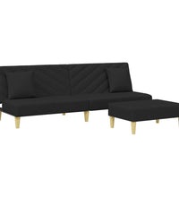 Schlafsofa 2-Sitzer mit Kissen und Fußhocker Schwarz Stoff