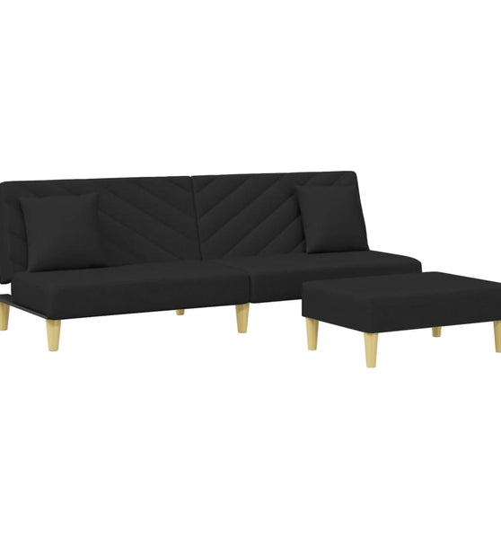 Schlafsofa 2-Sitzer mit Kissen und Fußhocker Schwarz Stoff