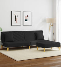 Schlafsofa 2-Sitzer mit Kissen und Fußhocker Schwarz Stoff
