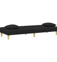 Schlafsofa 2-Sitzer mit Kissen und Fußhocker Schwarz Stoff