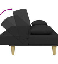Schlafsofa 2-Sitzer mit Kissen und Fußhocker Schwarz Stoff