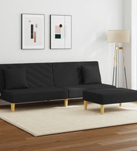 Schlafsofa 2-Sitzer mit Kissen und Fußhocker Schwarz Stoff
