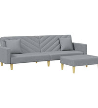 Schlafsofa 2-Sitzer mit Kissen und Fußhocker Hellgrau Stoff