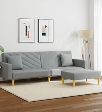 Schlafsofa 2-Sitzer mit Kissen und Fußhocker Hellgrau Stoff