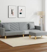 Schlafsofa 2-Sitzer mit Kissen und Fußhocker Hellgrau Stoff