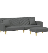 Schlafsofa 2-Sitzer mit Kissen und Fußhocker Dunkelgrau Stoff