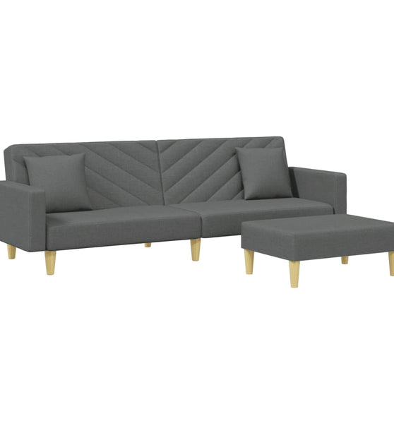 Schlafsofa 2-Sitzer mit Kissen und Fußhocker Dunkelgrau Stoff