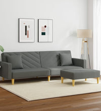 Schlafsofa 2-Sitzer mit Kissen und Fußhocker Dunkelgrau Stoff