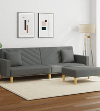 Schlafsofa 2-Sitzer mit Kissen und Fußhocker Dunkelgrau Stoff