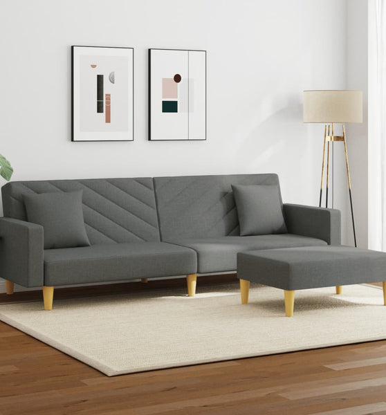 Schlafsofa 2-Sitzer mit Kissen und Fußhocker Dunkelgrau Stoff