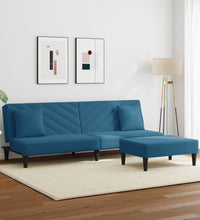 2-tlg. Sofagarnitur mit Kissen Blau Samt