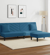 2-tlg. Sofagarnitur mit Kissen Blau Samt