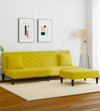 2-tlg. Sofagarnitur mit Kissen Gelb Samt