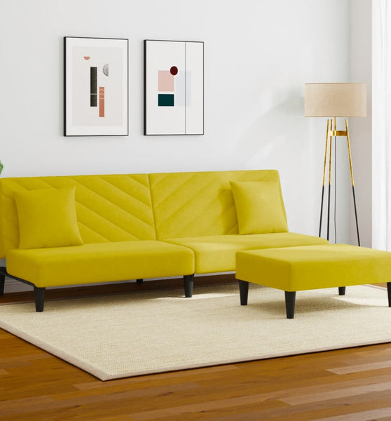 2-tlg. Sofagarnitur mit Kissen Gelb Samt