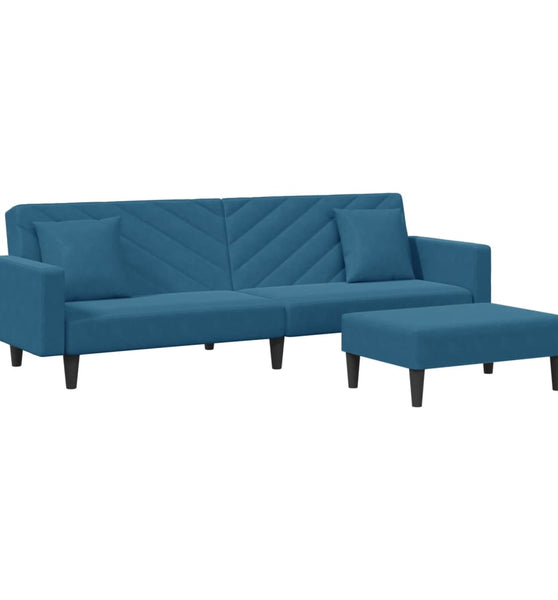 2-tlg. Sofagarnitur mit Kissen Blau Samt