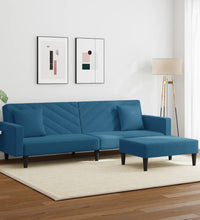 2-tlg. Sofagarnitur mit Kissen Blau Samt