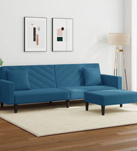 2-tlg. Sofagarnitur mit Kissen Blau Samt