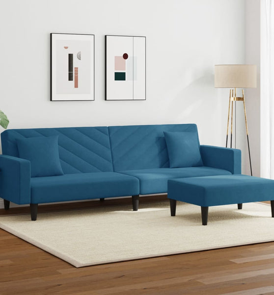 2-tlg. Sofagarnitur mit Kissen Blau Samt