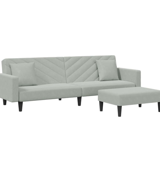 2-tlg. Sofagarnitur mit Kissen Hellgrau Samt