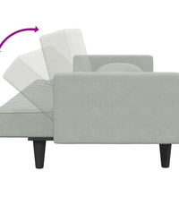 2-tlg. Sofagarnitur mit Kissen Hellgrau Samt