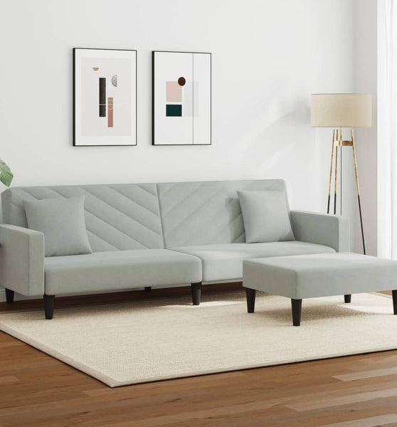 2-tlg. Sofagarnitur mit Kissen Hellgrau Samt