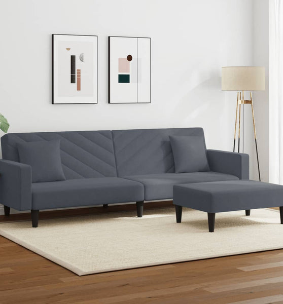 2-tlg. Sofagarnitur mit Kissen Dunkelgrau Samt