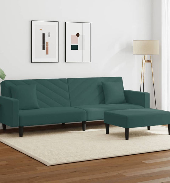 2-tlg. Sofagarnitur mit Kissen Dunkelgrün Samt