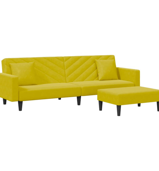 2-tlg. Sofagarnitur mit Kissen Gelb Samt