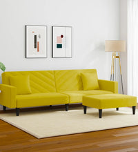 2-tlg. Sofagarnitur mit Kissen Gelb Samt