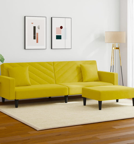 2-tlg. Sofagarnitur mit Kissen Gelb Samt