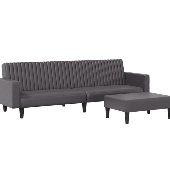 2-tlg. Sofagarnitur Grau Kunstleder