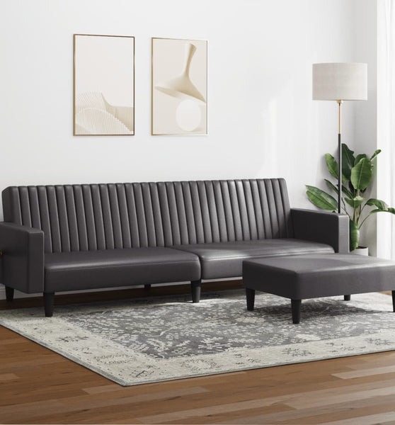 2-tlg. Sofagarnitur Grau Kunstleder