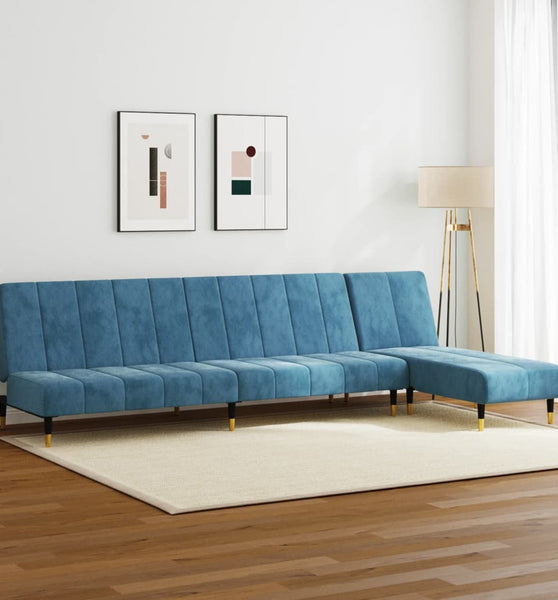 2-tlg. Sofagarnitur Blau Samt