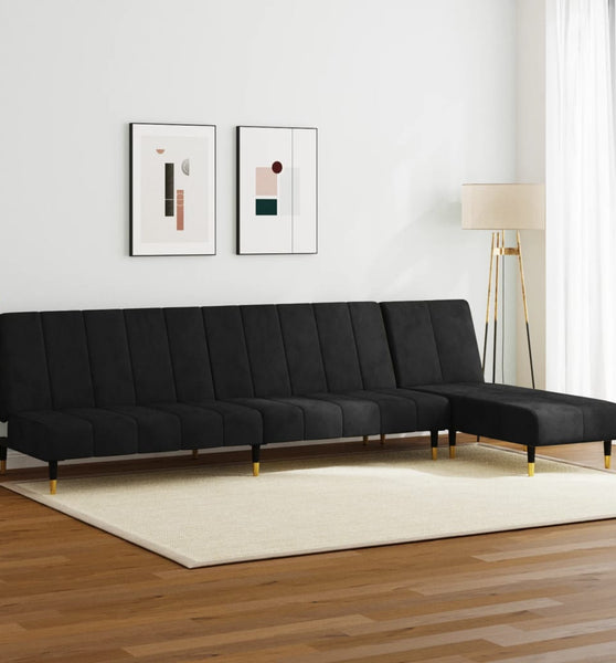 2-tlg. Sofagarnitur Schwarz Samt